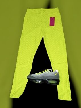 Neon Yellow Textured Leggings - Bright Statement Pant